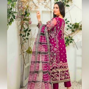 Custom stitched beautiful attire chiffon and net mixed.